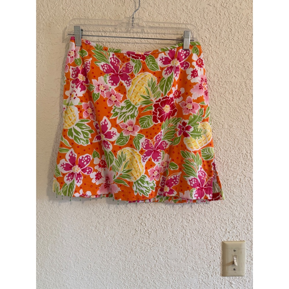 Bamboo Traders Tropical Hibiscus Pineapple Beaded Skort Womens 8 Mini Skirt‎